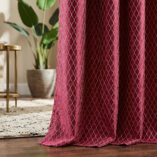 Fancy Trellis Jacquard 3D Vin de Bourgogne Rideaux arabesques rouges avec des détails dorés