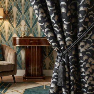 Fanburst Art déco Rideaux géométriques noirs et blancs 2