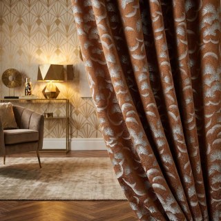 Fluttering Fanburst Art Déco Géométrique Terracotta Orange Brûlé Rideaux