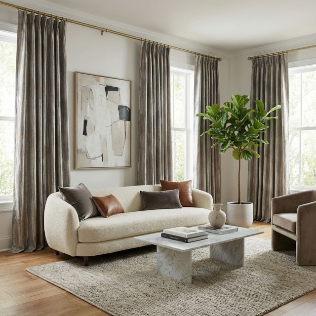 Cascades Dorées Texturées Rayées Gris et Or Rideau 1