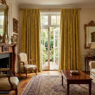 Heritage Luxury Mustard Yellow Gold Gilded Damask Rideau de velours