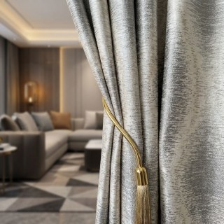 Ikat Ripples Gris et Crème Rideaux Géométriques Ogee avec Détails Argentés 2
