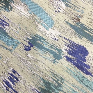 Impressionist Strokes Luxe Jacquard Turquoise Bleu Rideau avec Détails Argentés 7