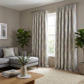 Leaf Dance Luxe Jacquard crème et bleu rideau floral 3