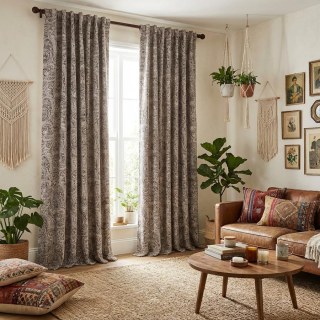 Paisley Minuit Brun Foncé Chenille Rideau Floral 3