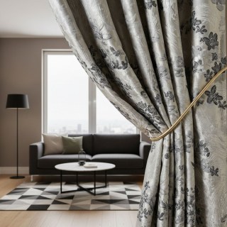 Moonlit Garden Argent et Noir Rideau Floral Jacquard 3D 3