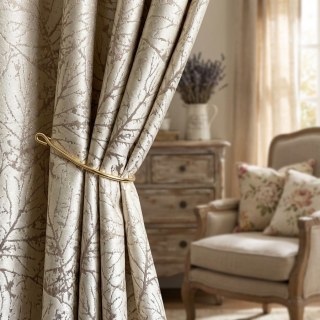 Nature's Imprint Rideaux Jacquard de Luxe Champagne Or Feuillage 2