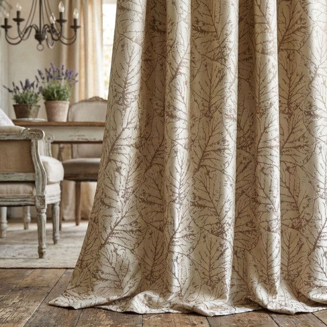 Nature's Imprint Rideaux Jacquard de Luxe Champagne Or Feuillage 1