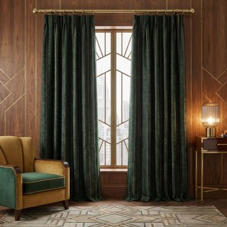 Nouveau Look Luxe Art Déco Chevron Vert Foncé & Or Étincelant Rideau Géométrique 3