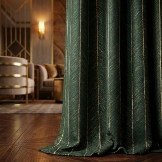 Nouveau Look Luxe Art Déco Chevron Vert Foncé & Or Étincelant Rideau Géométrique 1