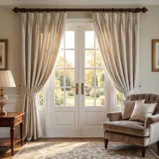 Opulent Floral Luxe Jacquard Beige Crème Rideau de Damas 4