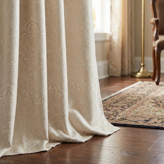 Opulent Floral Luxe Jacquard Satiny Beige crème rideau de damas 1