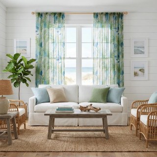 Palm Delight Feuilles Tropicales Vert Bleu Rideau Voile 4