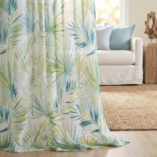 Palm Delight Feuilles Tropicales Vert Bleu Rideau Voile