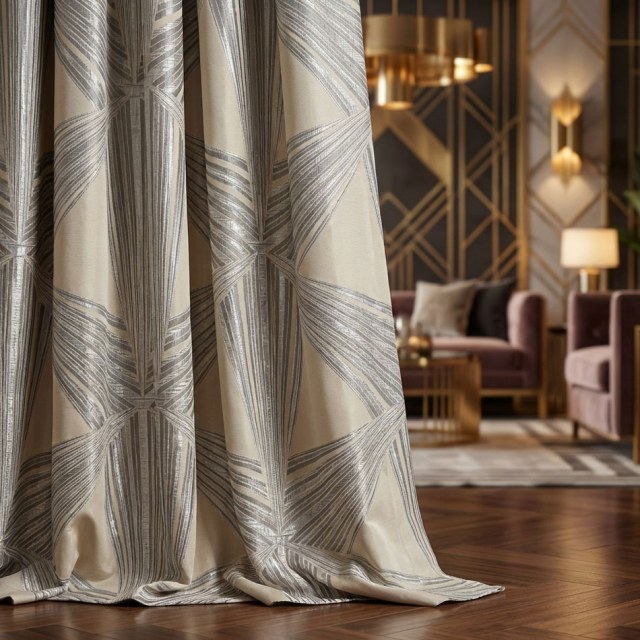 Prism Axis Art Déco Gris et Rideaux Géométriques Argent 1