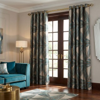 Prisme Axe Teal et or Géométrie Art Déco Rideaux 3