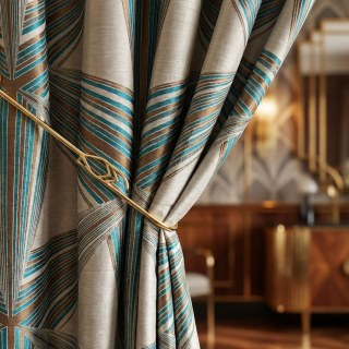 Prisme Axe Teal et or Géométrie Art Déco Rideaux 2