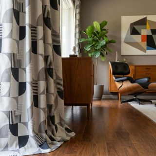 Retro Rhythm Moderne du Milieu du Siècle Rideau Géométrique Noir Blanc et Gris 3