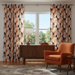 Rythme rétro Mid Century Modern Orange et Rideau Géométrique Noir 3
