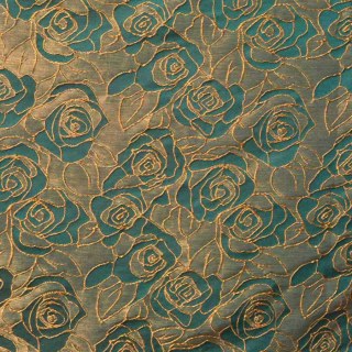 Rose Reverie Vert foncé et doré Rideau floral Jacquard 3D 5