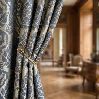 Royal Indigo Luxury Jacquard Bleu et Or Rideaux Floraux 2