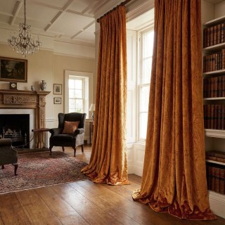Royal Mirage Terracotta Brûlé Orange Damas Velours Rideau 3