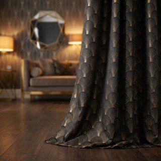 La Couronne des Années Folles, Rideau de Luxe Motif Coquillage Art Déco Noir & Or