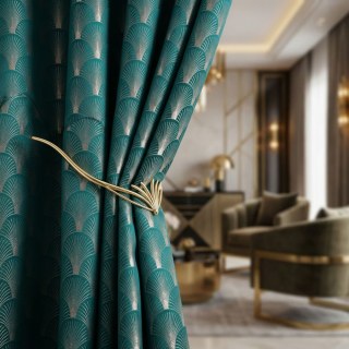 La Luxueuse Rideau Géométrique Turquoise & Argent à Motif Coquillage Art Déco des Années Folles 2