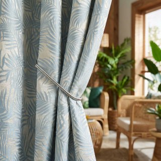 Bliss tropical 3D bleu Jacquard et crème feuilles de palmier Rideau 2