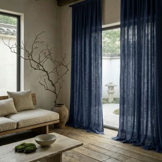 Wabi Sabi Linge de lin en lin pur Rideau de voile bleu marine