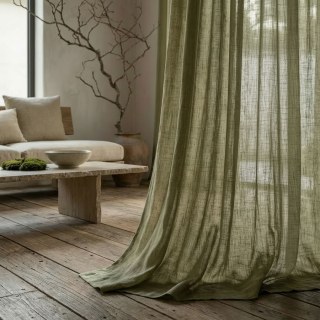 Wabi Sabi Lin Pur Olive Vert Rideau Voile 2