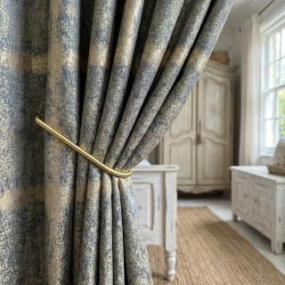 Rideaux à carreaux géométriques bleu brumeux effet vieilli 2