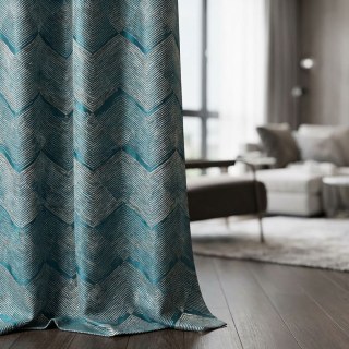 Zigzag Symphony Chevron Teal Blue Faux Silk Rideaux géométriques modernes 2