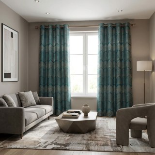 Zigzag Symphony Chevron Teal Blue Faux Silk Rideaux géométriques modernes 3