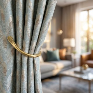 Alpine Luxe Jacquard Glace Bleue Rideau Géométrique avec Détails Dorés