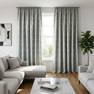 Alpine Luxe Jacquard Glace Bleue Rideau Géométrique avec Détails Dorés 4