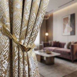 Rideaux jacquard serpent métallique or jaune imprimé animal 2