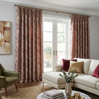 Woven Drift Résumé Rideau rouge de Bourgogne géométrique avec des Accents d'or métallisé 3