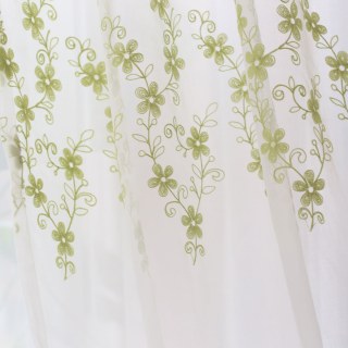 Touch Of Grace Brodé Vert Citron Fleur Voile Rideau 5