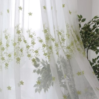 Touch Of Grace Brodé Vert Citron Fleur Voile Rideau 8