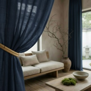 Wabi Sabi Lin pur Lin Minuit Rideau voile lourd bleu foncé 3