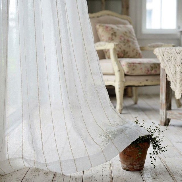 Diana Rideau Voile Simple Brin Lignes Verticales Piqûres Dorées 1