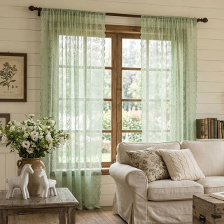 Dentelle Rideau Posey Vert Pastel Rideaux en Voile