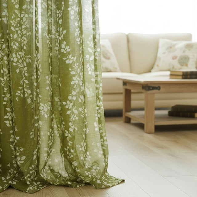 Pascal Olive Green Vine Print Semi Sheer Voile Curtain
Pascal Olive Vert Vigne Imprimé Rideau Voile Semi-Transparent 1