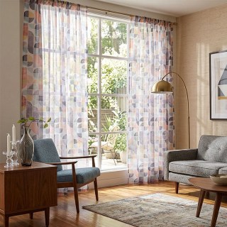 Vigour Multicolore Moderne du Milieu du Siècle Violet Géométrique Rideaux en Lin Voile 2