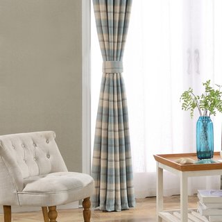 Cosy Plaid Check Light Blue Chenille Curtain 5