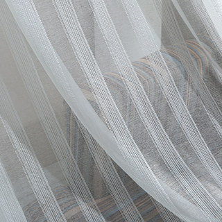 Silver Shimmery Striped White Voile Sheer Curtain 1