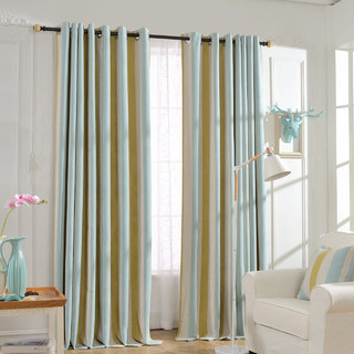 Sunshine Stripes Yellow White Light Blue Chenille Curtain 2