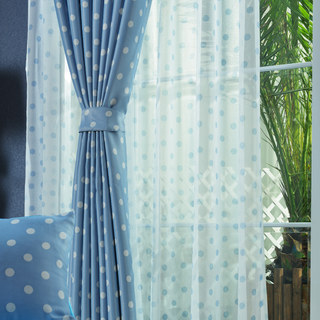 Classic Blue Polka Dot Voile Curtain 4