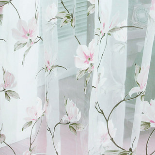 Morning Flower Pink Voile Curtain